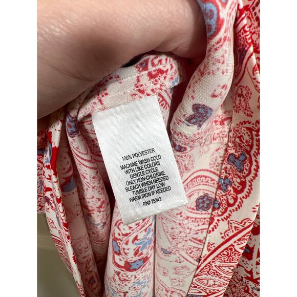 Adrienne Vittadini Red Paisley Shift Short Sleeve Dress 10 Spring Wedding Guest - Picture 4 of 6